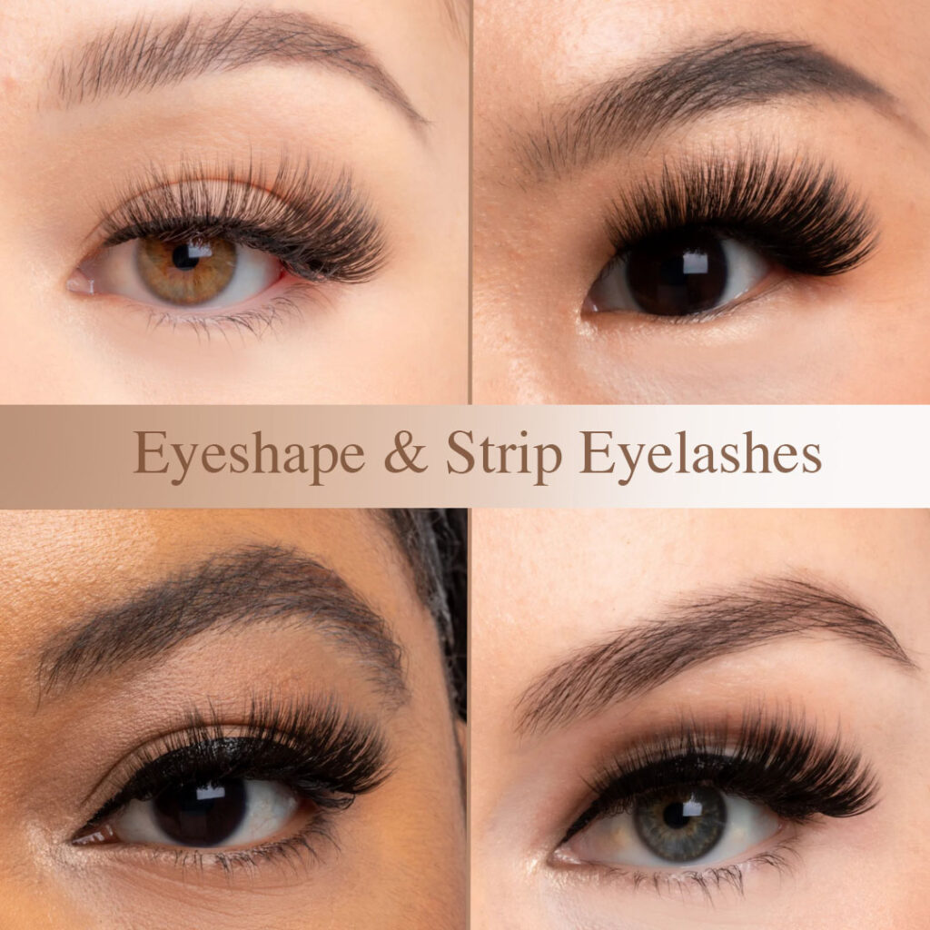 close up photo of women with different eye shapes wearing strip eyelashes by cosmetic brand Creme de la Creme beauty