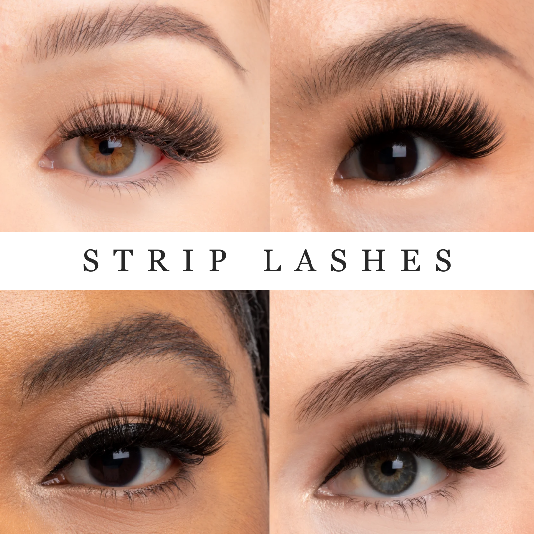 what are strip lashes a collage of different eyelash extensions