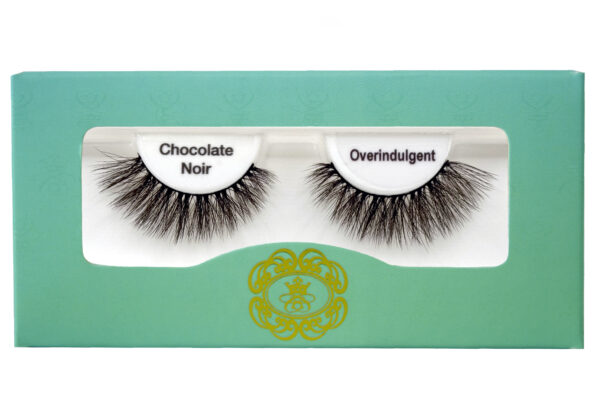 Brown strip eyelashes in white lash tray inside teal box on white background