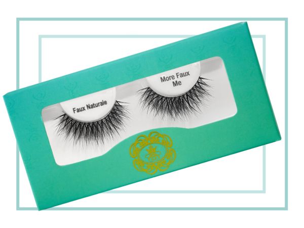 BIOdegradable plant-based strip eyelash collection model wearing false lashes on pink background