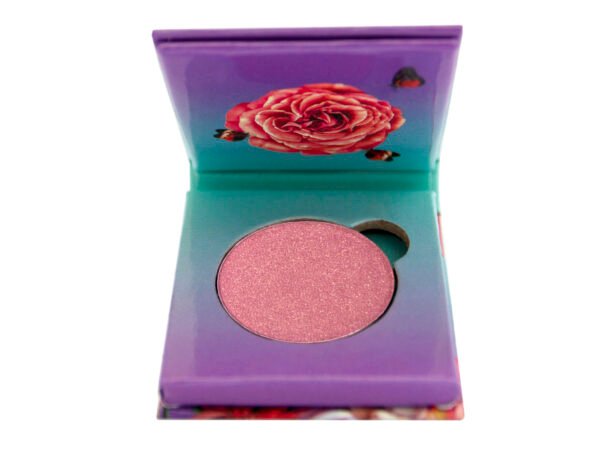 Flamingo Paradise Shimmer Eyeshadow Collection rose-pink, dusty-rose, shimmer, glitter, pressed eyeshadow powder, single pan palette, eyeshadow single, inside a paper eyeshadow palette, on white isolated background