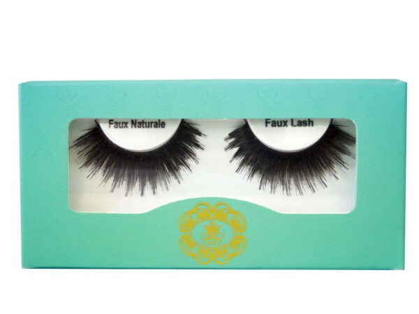 Faux Lash Faux Naturale Strip Eyelash on white eyelash tray inside blue-green box packaging