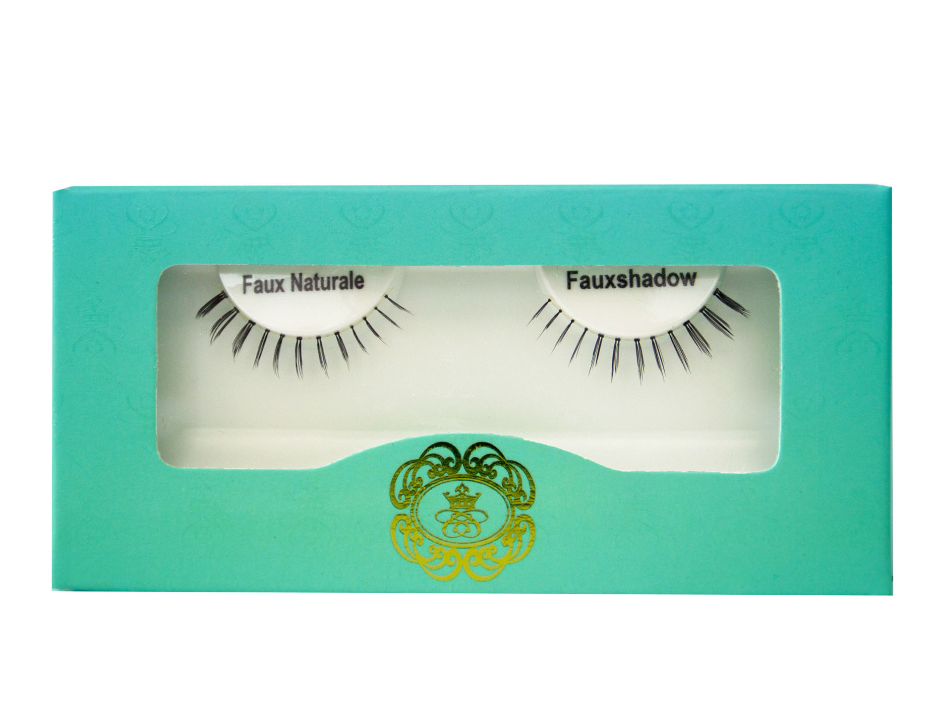 Fauxshadow Bottom Eyelash on white eyelash tray inside blue-green box packaging