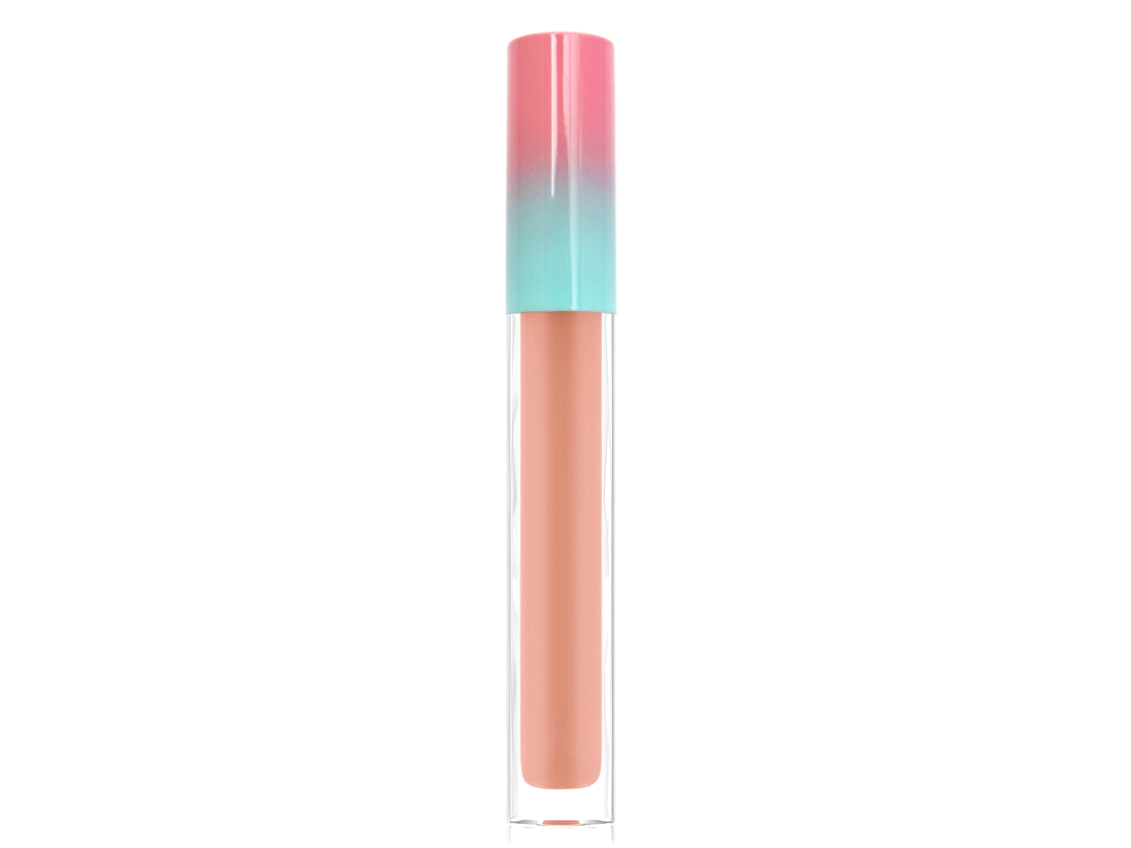 Velvet Lip Crème Matte Fluid Lipstick in clear tube with pink and blue cap on white background