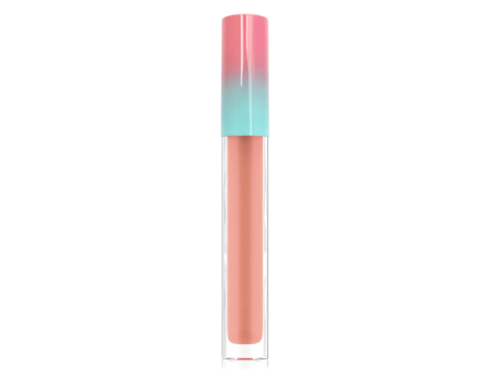 Velvet Lip Crème Matte Fluid Lipstick in clear container with pink and blue cap on white background