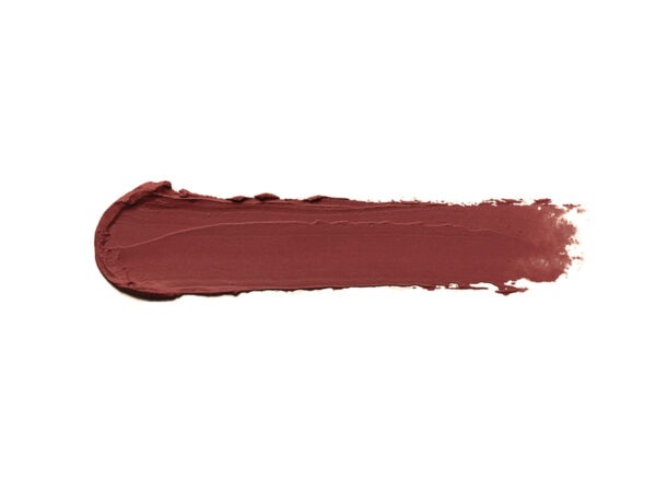 Haute Mess satin finish crème lipstick texture smear satin finish on white isolated background