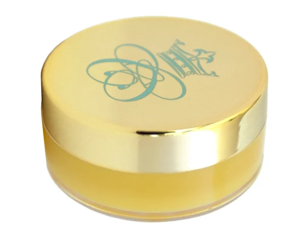 Lemon Prosecco scented Lip Soufflé Lip Balm in transparent plastic jar with shiny gold lid