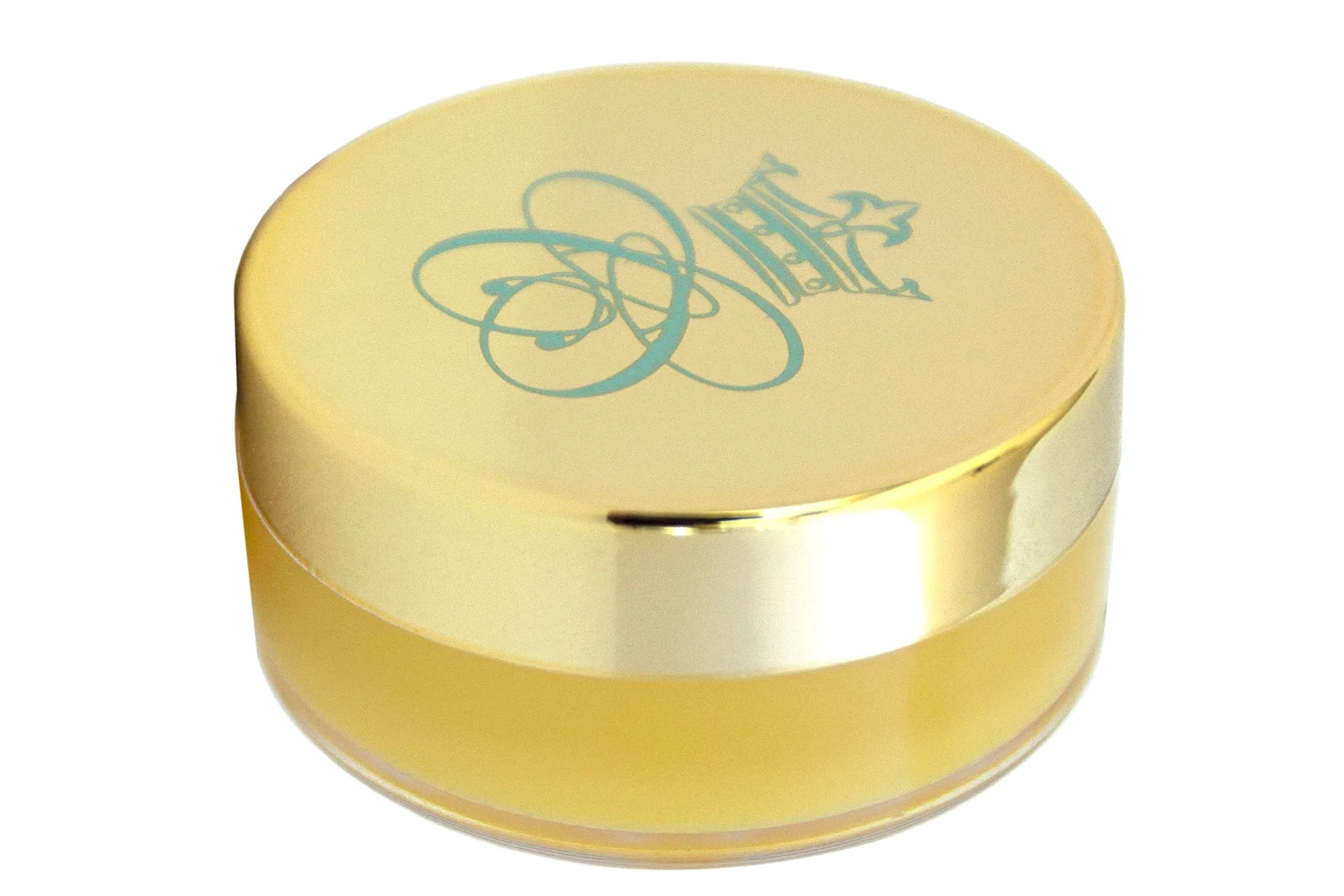 Lemon Prosecco scented Lip Soufflé Lip Balm in transparent plastic jar with shiny gold lid