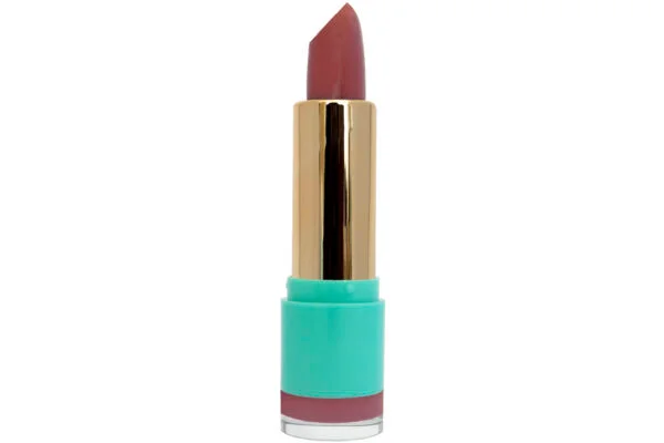 Sweet Tooth Crème lipstick with gold case in blue container on white isolated background