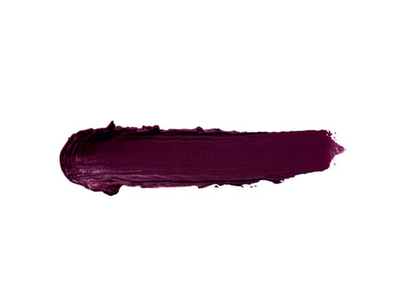 Soap opera crème lipstick, deep plum lipstick texture smear on white isolated background