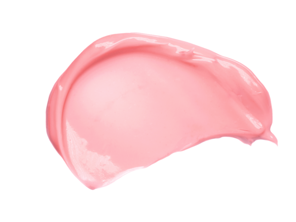 translucent, pink lip balm texture smear on white isolated background