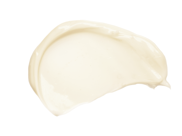 translucent, off-white lip balm texture smear on white isolated background