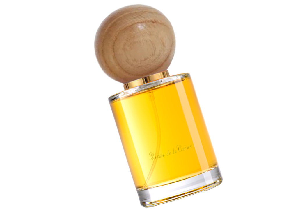 Love Potion Eau de Parfum in 50ml glass bottle round wood ball cap closure on isolated white background